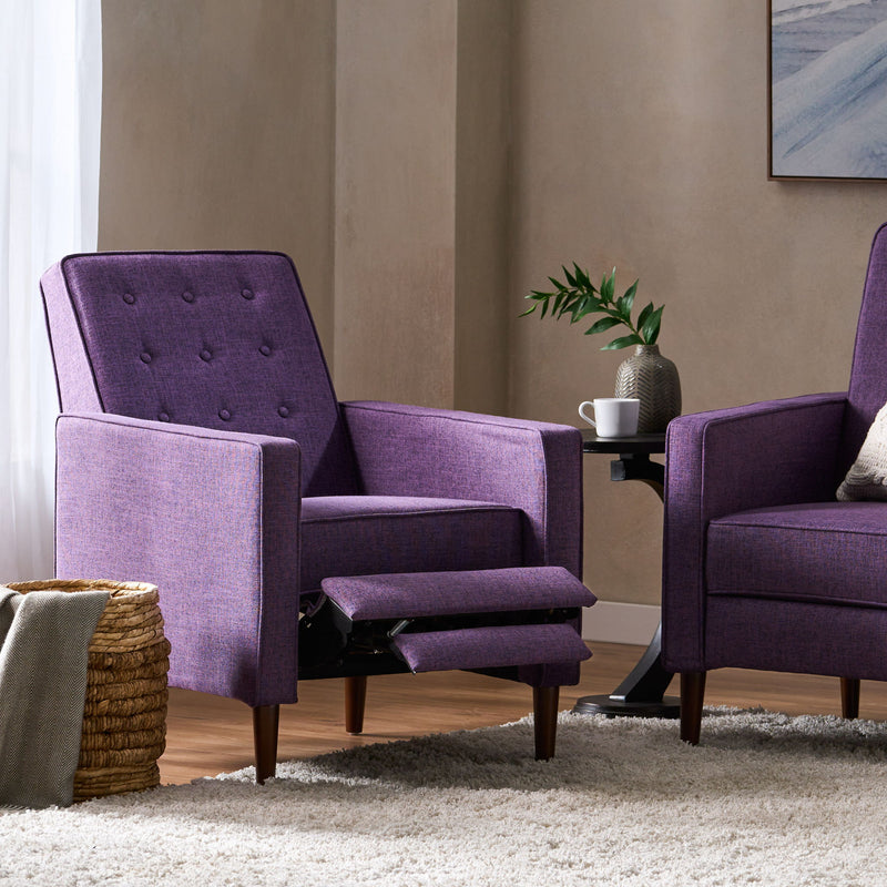 Mid-Century Modern Recliner With Button Tufted Waffle Stitch