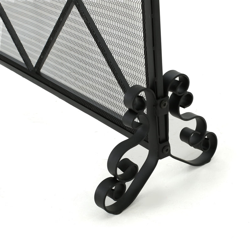 Minimalist Single Panel Iron Fireplace Screen With Diamond Design - Black