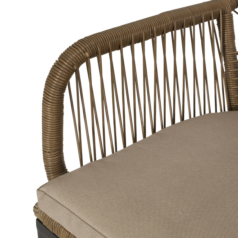 Modern Wicker Dining Club Chair With Water Resistant Cushions - Brown / Beige