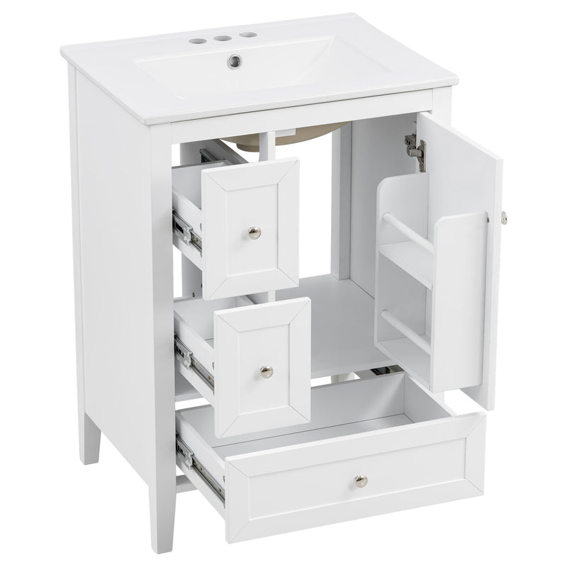 Modern Bathroom Vanity With Sink, Soft Close Drawers & Door, Storage Rack