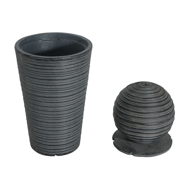 31.5" Tall Striped Column Fountain With LED Light Design For Outdoor Spaces - Gray