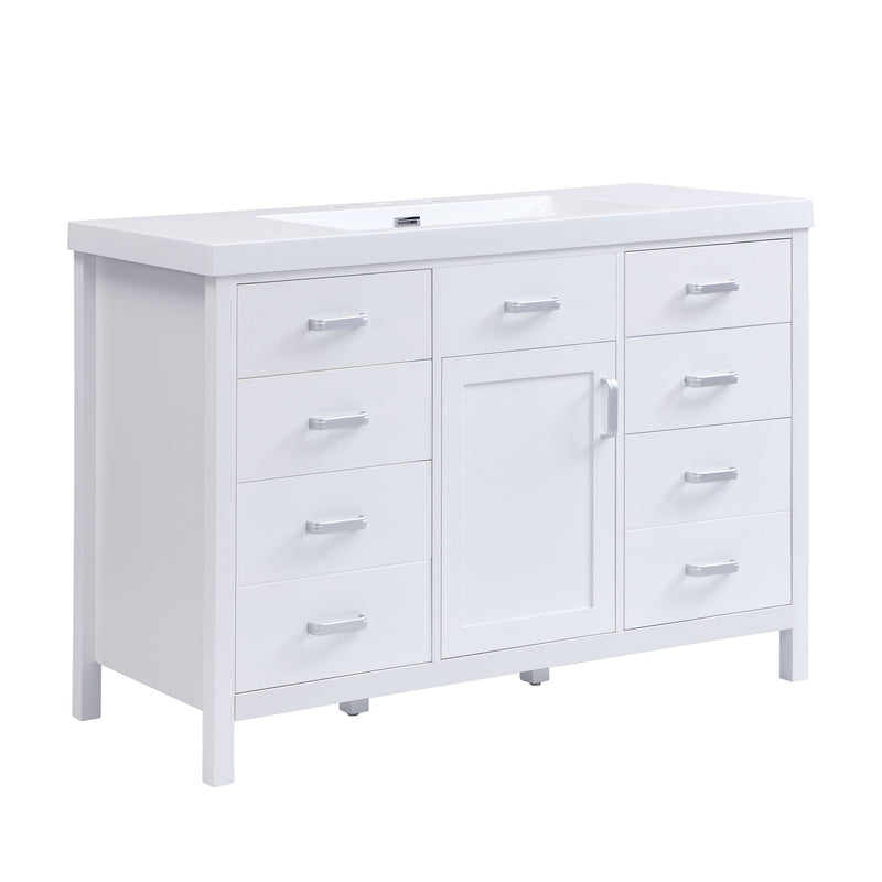 47.25" Modern Bathroom Vanity With Sink, Soft Close Single Door & 6 Drawers - White