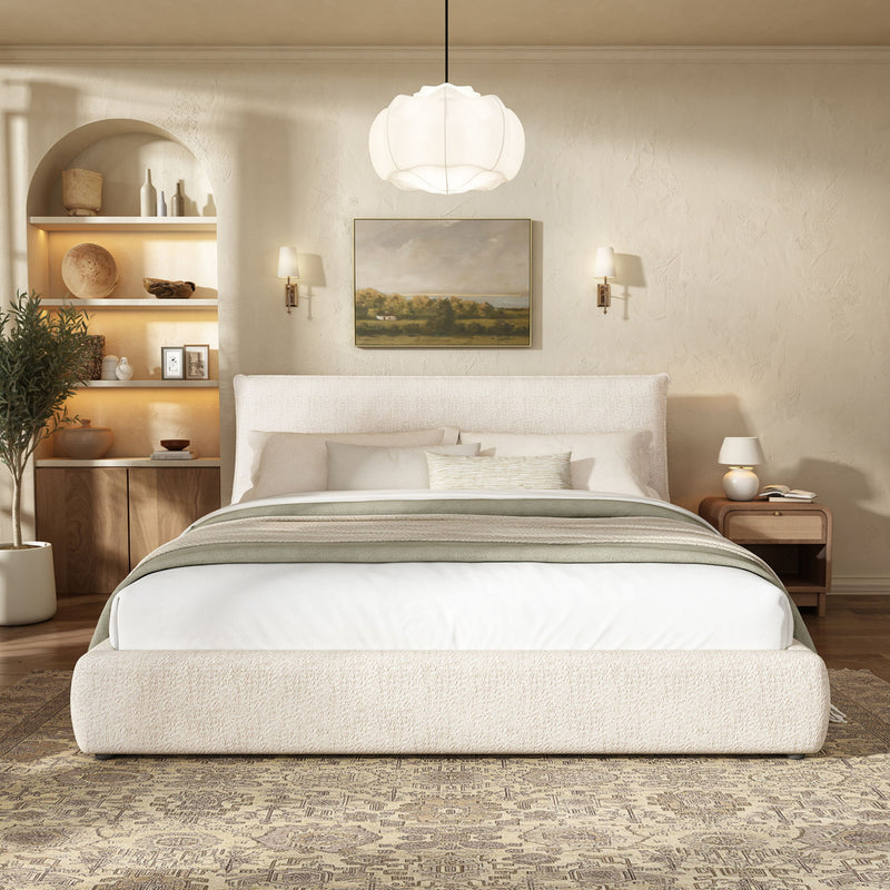Upholstered Platform Bed Frame With Oversized Plush Pillow Headboard