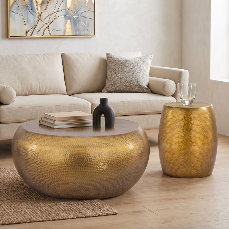 2 Piece Coffee And End Table Set, Oval Design - Gold