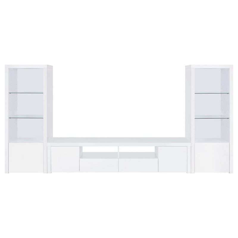 Lance - 3 Shelf Media Tower With Shelves And Hidden Cabinet - Gloss White