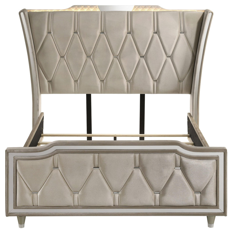 Lorient Queen LED Upholstered Wingback Bed Ivory and Camel
