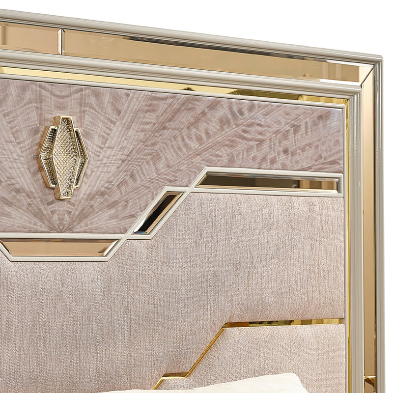 Omari - Queen Size Upholstered Bed, Hydraulic Lift Storage - Beige