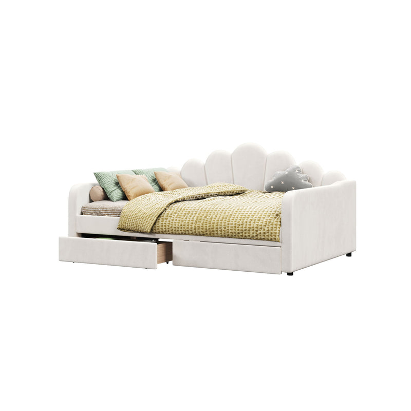 Shell Shaped Upholstered Daybed Frame With Slats