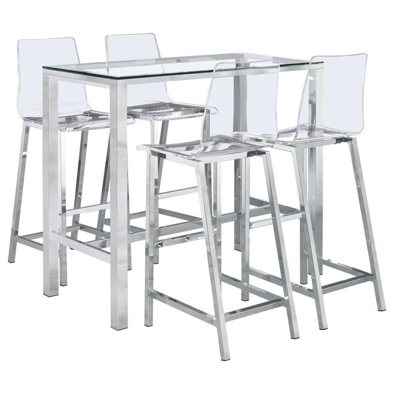 Tolbert - 5 Piece Bar Set With Acrylic Chairs - Clear And Chrome