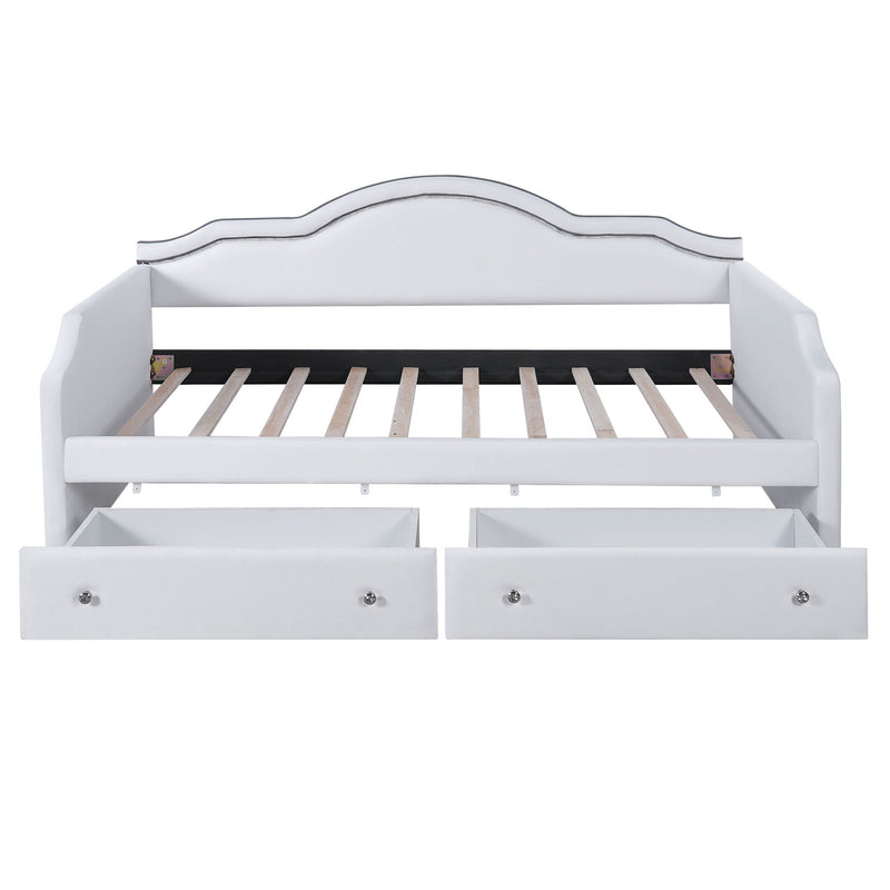 Twin Size Upholstered Daybed With LED Lights And 2 Drawers - Beige