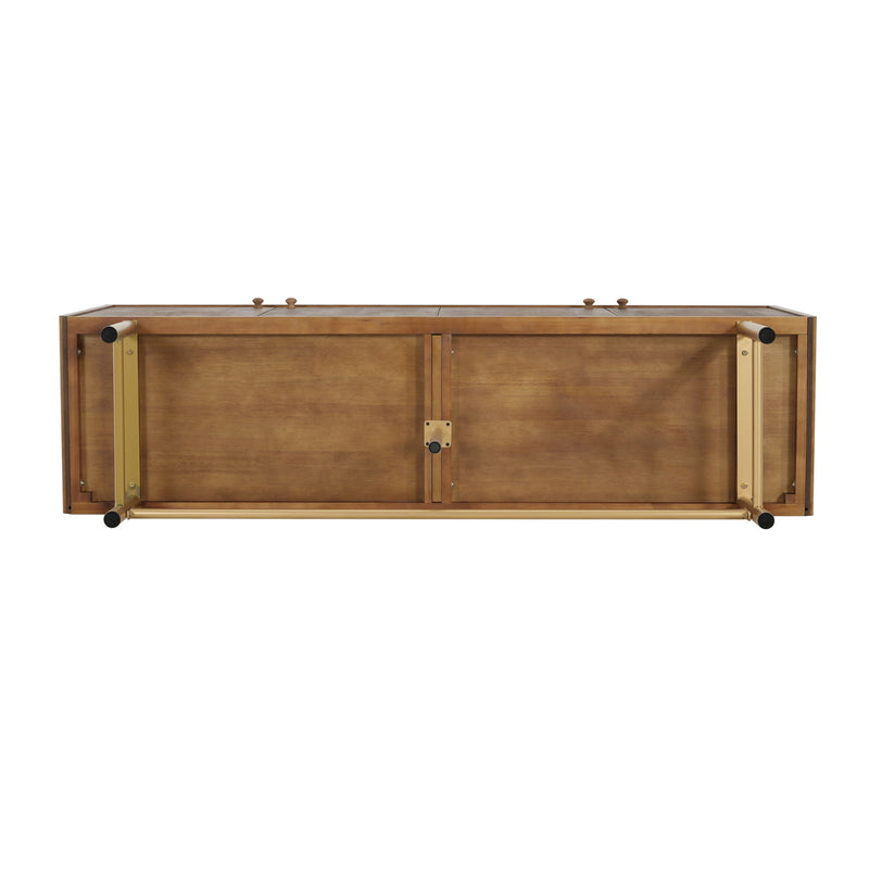 Modern Scandinavian 4 Door Sideboard Storage Cabinet With Adjustable Shelves - Brown / Gold