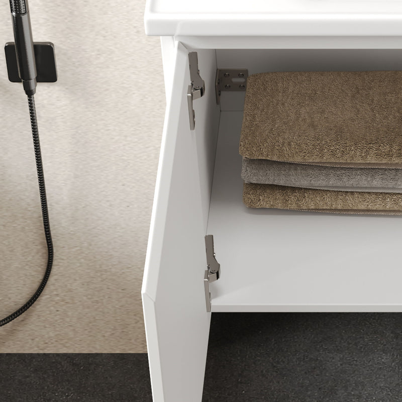 Wall Mounted Bathroom Vanity With Sink, 2 Open Shelves - White