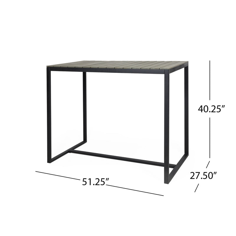 Ernesto - Outdoor Industrial Acacia Wood Bar Table With Metal Frame - Gray