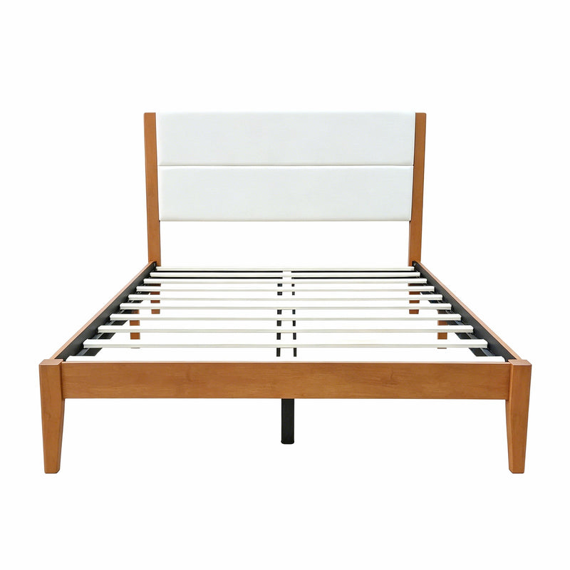 Platform Bed Frame With Upholstered Headboard, Slat Support
