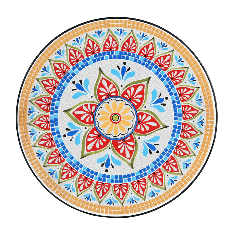 Outdoor Round Side Table With Mosaic Style Top And Curved Iron Legs