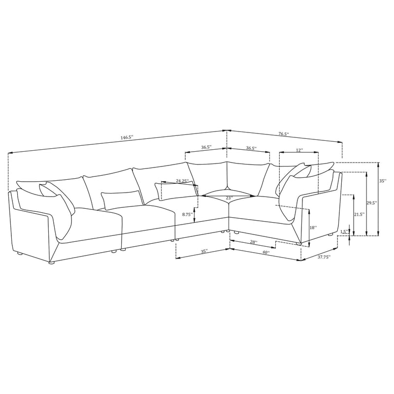 Sasha 5-piece Upholstered Modular Sectional Barely Black