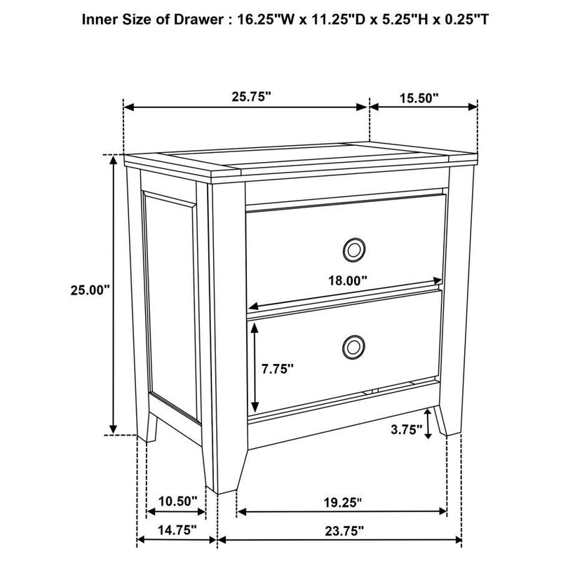 Hazlewood - 2-Drawer Nightstand Bedside Table - Vineyard Oak