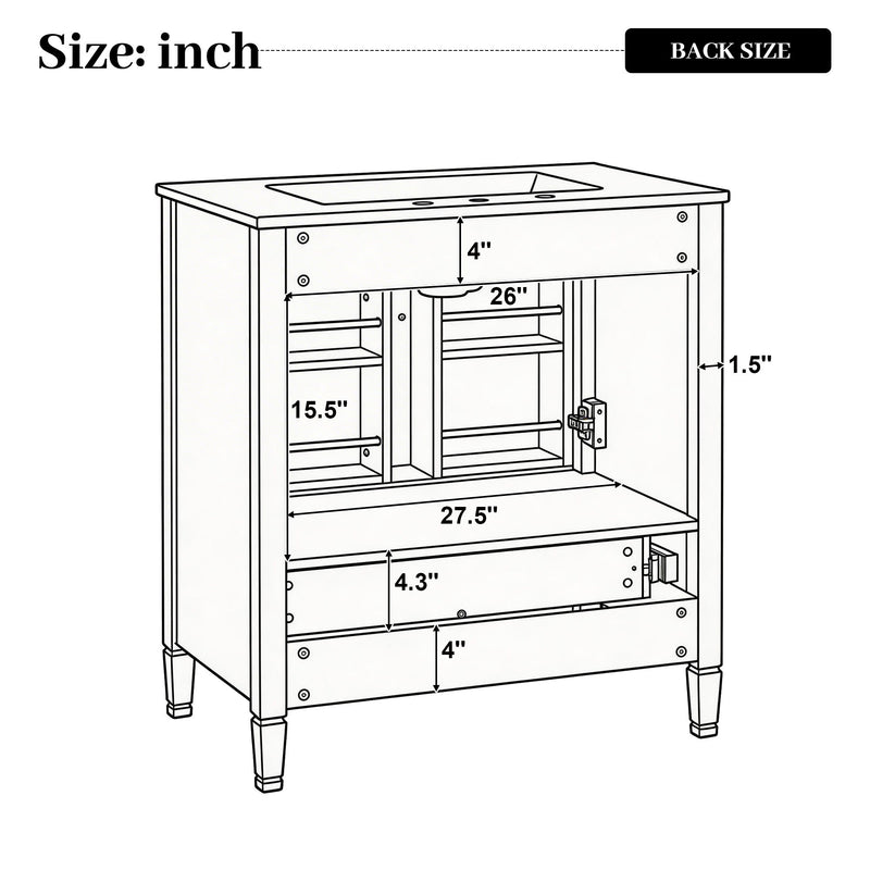 Elegant Fluted Bathroom Vanity With Sink, Soft Close Doors & Drawer