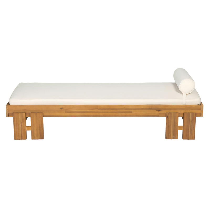 Daybed With Cushion & Pillow, Low Profile Design For Indoor / Outdoor Use - Cream / Teak