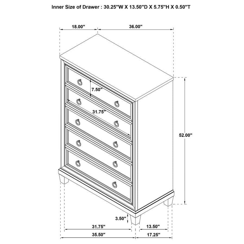 Pembroke - 5-Drawer Chest Of Drawers - Washed Oak