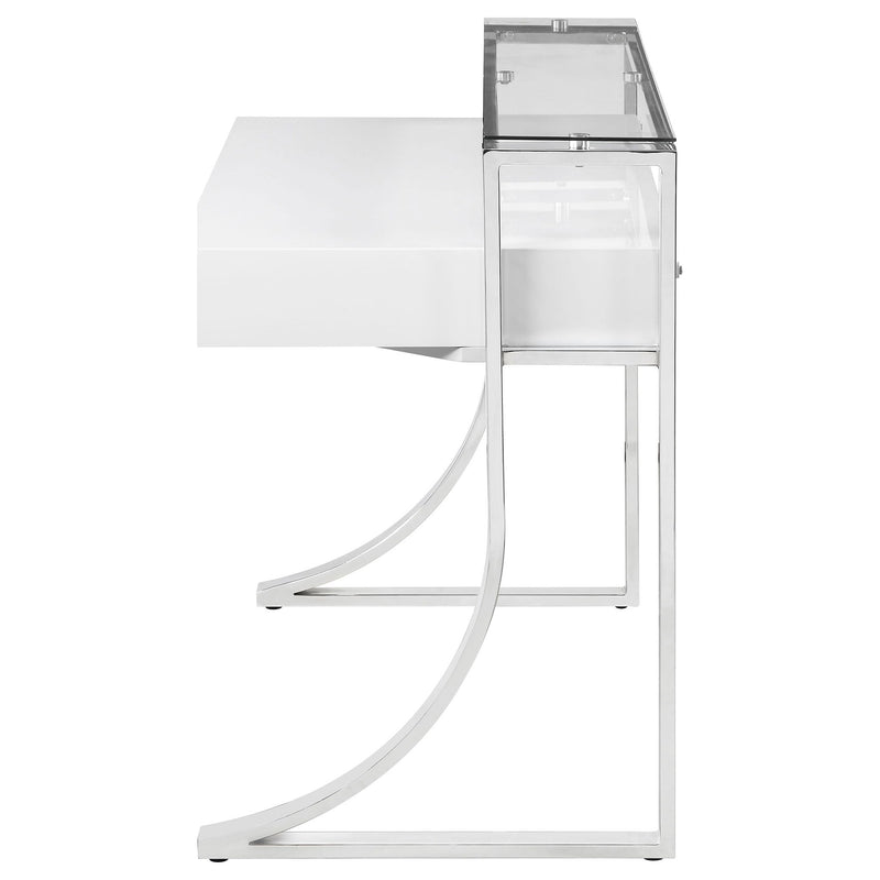 Serrano - 2 Drawer Writing Desk With Polished And Tempered Glass Hutch - Glossy White
