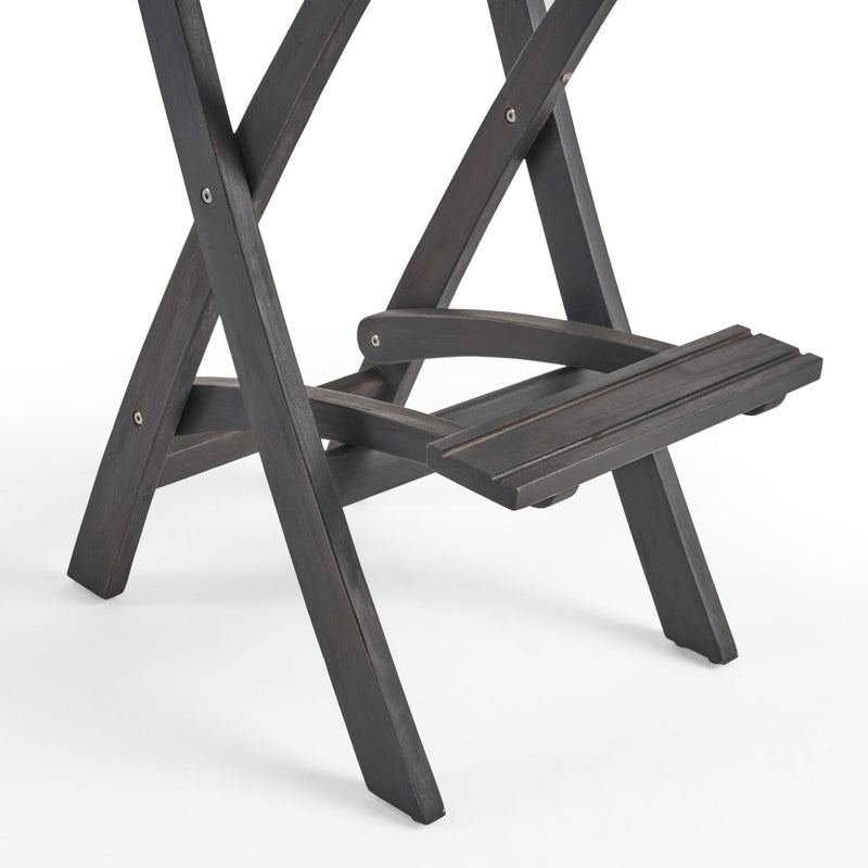 Outdoor Folding Acacia Wood Barstools With Rattan Backrest And Seat, (Set of 2) - Dark Gray
