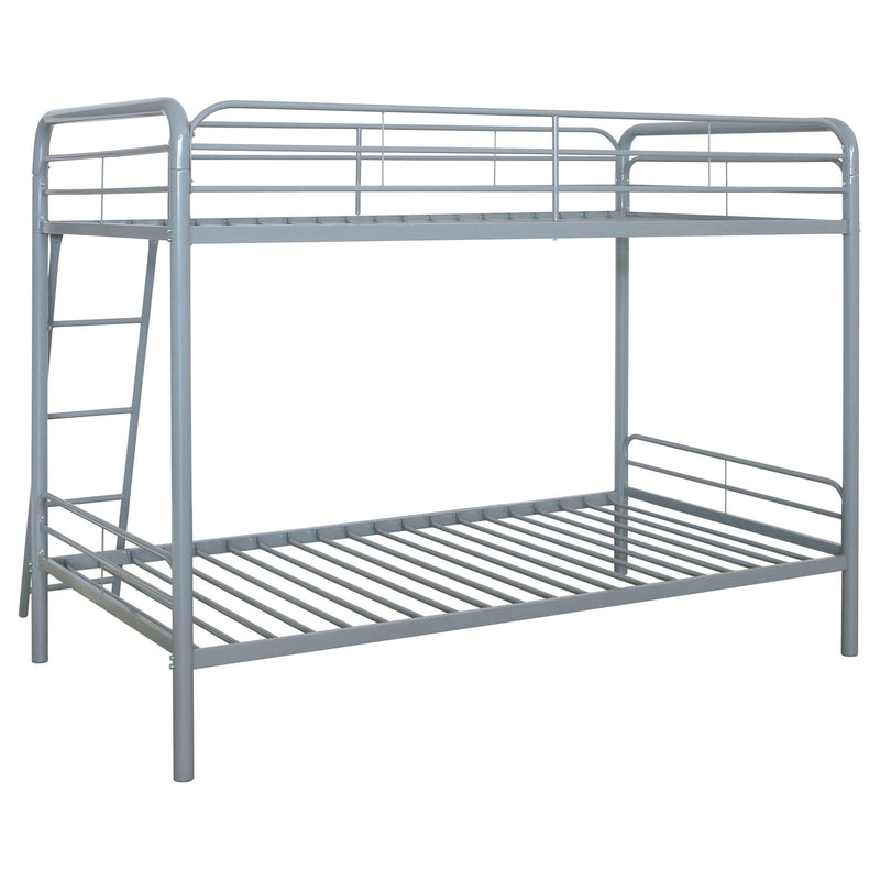 Long Beach - Twin Over Twin Bunk Bed With Built In Guardrails And Angled Ladder - Silver