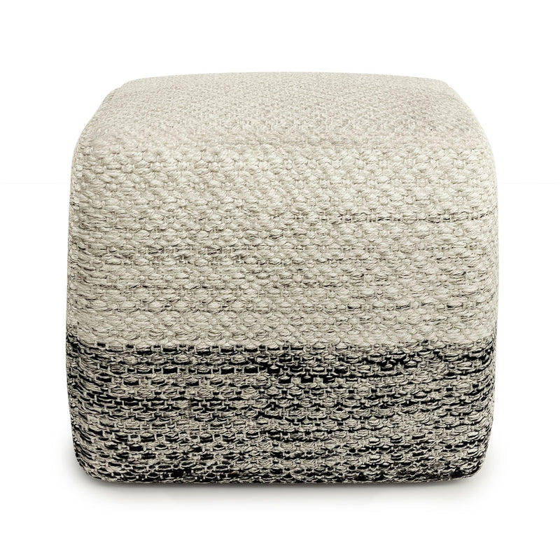 Macie - Square Woven Outdoor / Indoor Pouf - Gray / White
