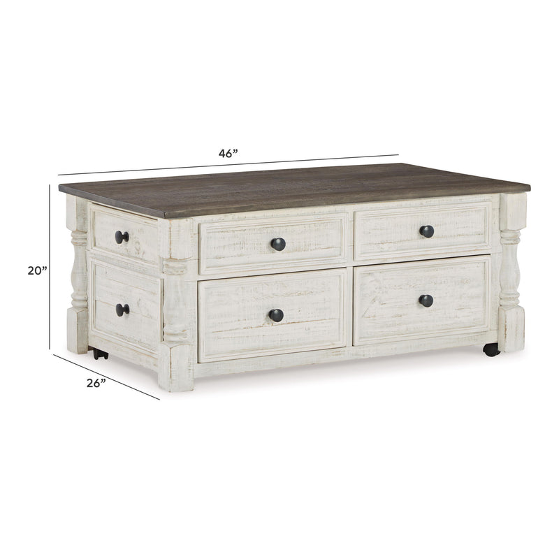 Havalance - Lift Top Cocktail Table with Storage Drawers - White / Gray