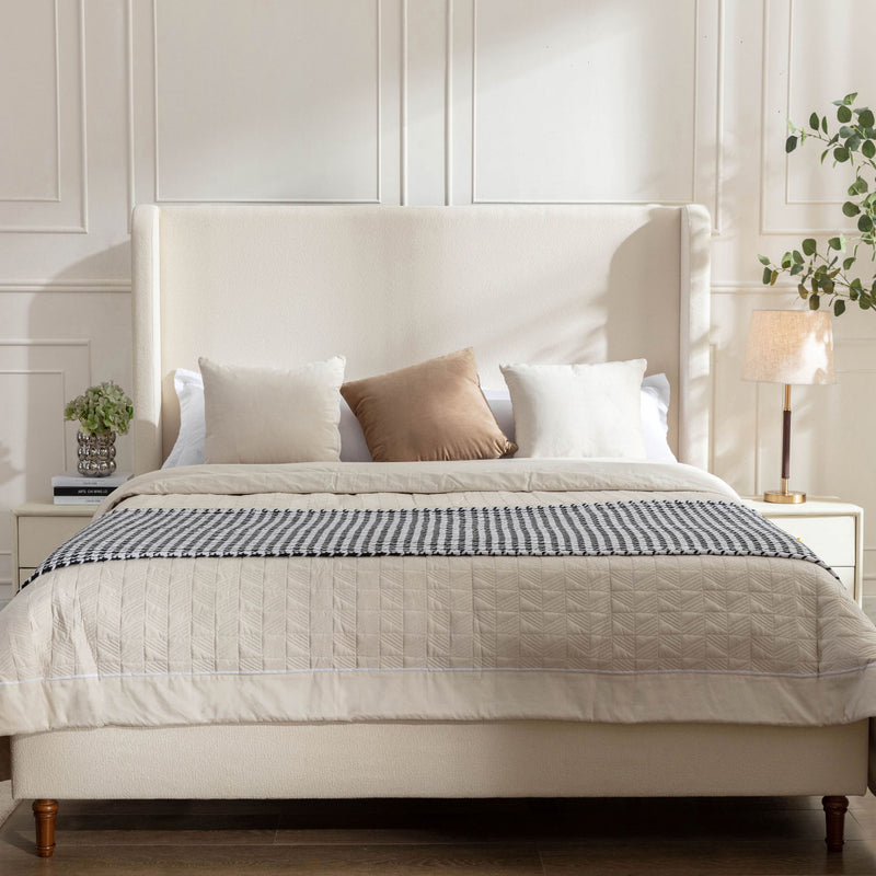Harper - California King Size Tall Headboard Upholstered Bed - Ivory