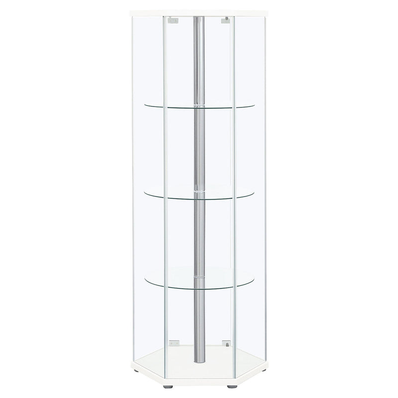 Zahavah 4-shelf Hexagonal Clear Glass Curio Cabinet White