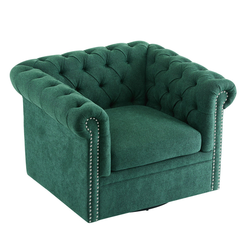 Chesterfield Swivel Club Chair With 360 Degree Rotation - Dark Green