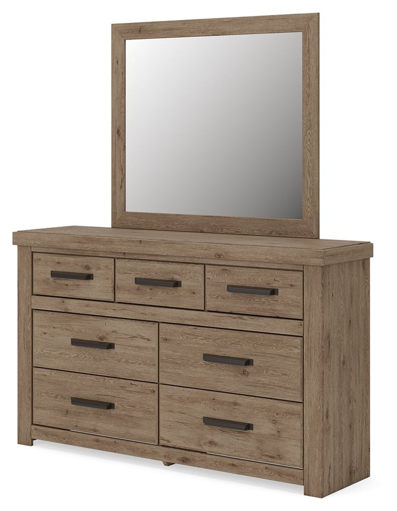 Oliandon - 3 Pc. - Queen Panel Storage Bed, Dresser And Mirror - Light Brown