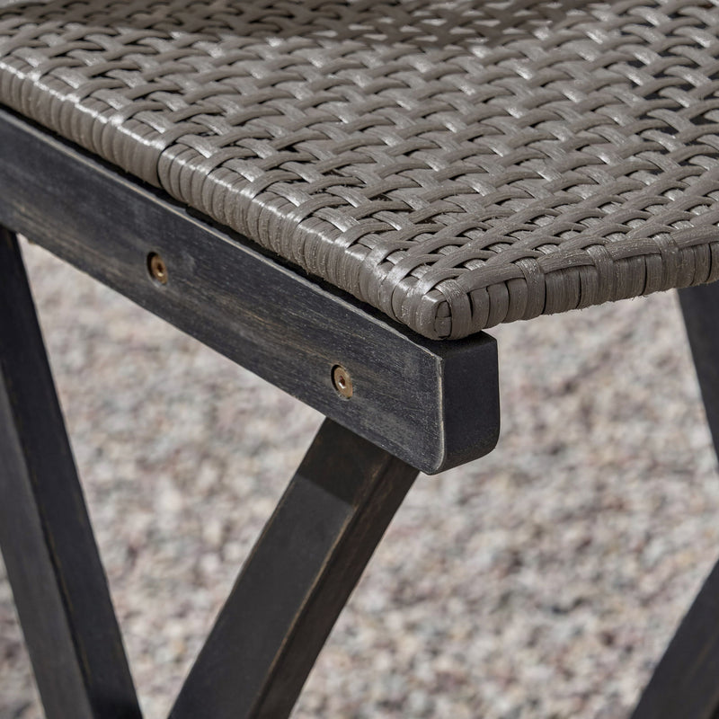 Outdoor Folding Acacia Wood Barstools With Rattan Backrest And Seat, (Set of 2) - Dark Gray