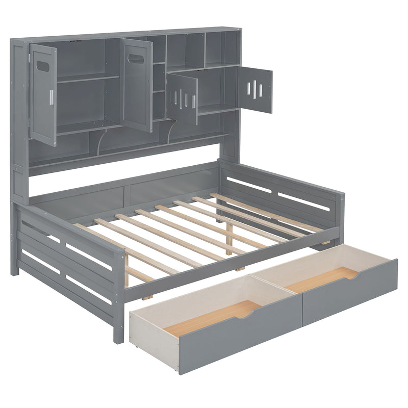 Daybed With All-In-One Cabinet And Shelf