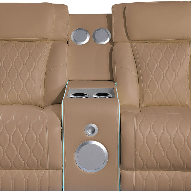 Electra - Power Recliner Sectional Sofa With Power Headrests, Console Loveseats, Wedge, LED Light Strip, Speakers
