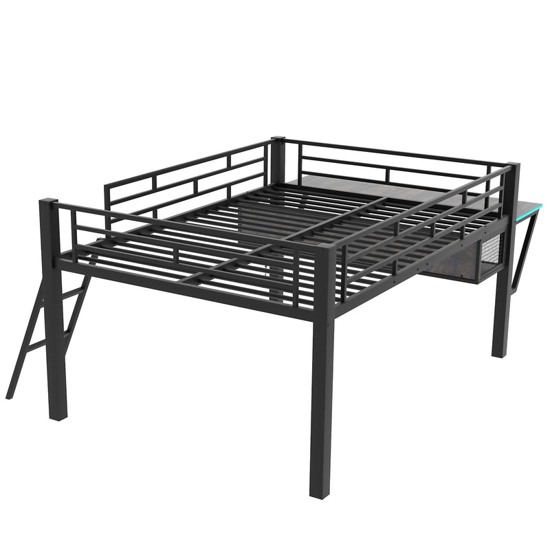 Gaming - Full Size Loft Bed With Desk, LED - Black