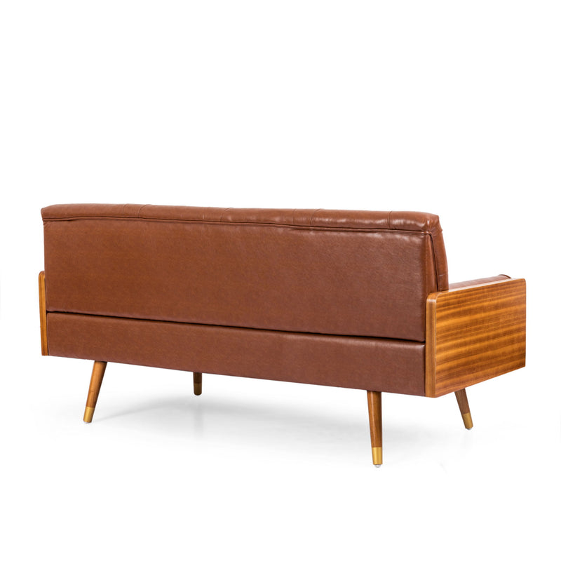 Adelaide - Tufted Sofa With Rolled Accent Pillows - Light Brown