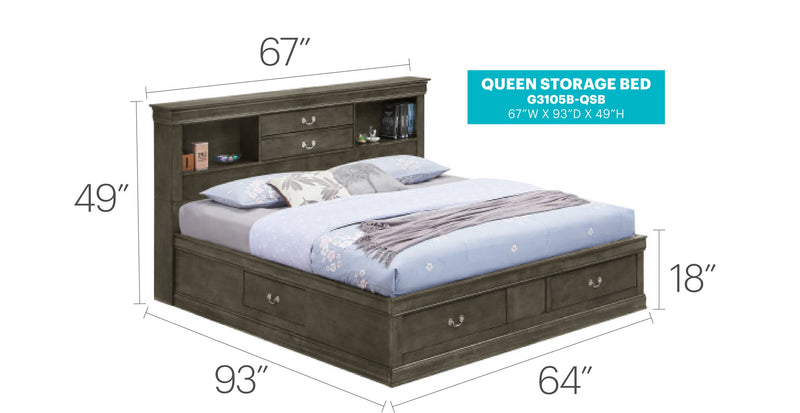 Traditional Style Bookcase Storage Bed