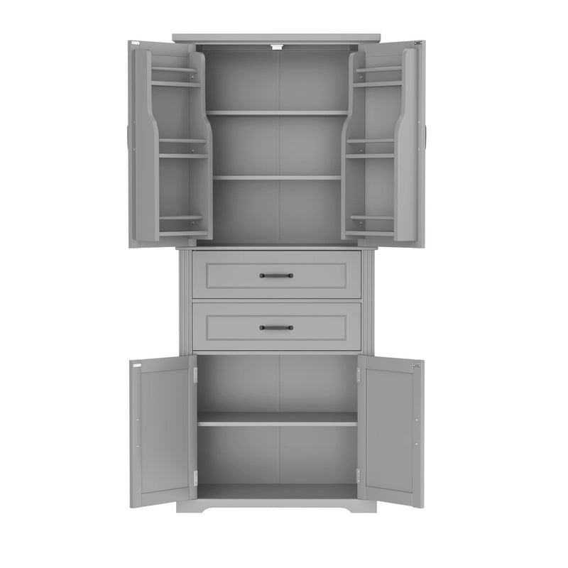 Multi Functional Storage Cabinet With Adjustable Shelves, 2 Drawers, Door Shelves
