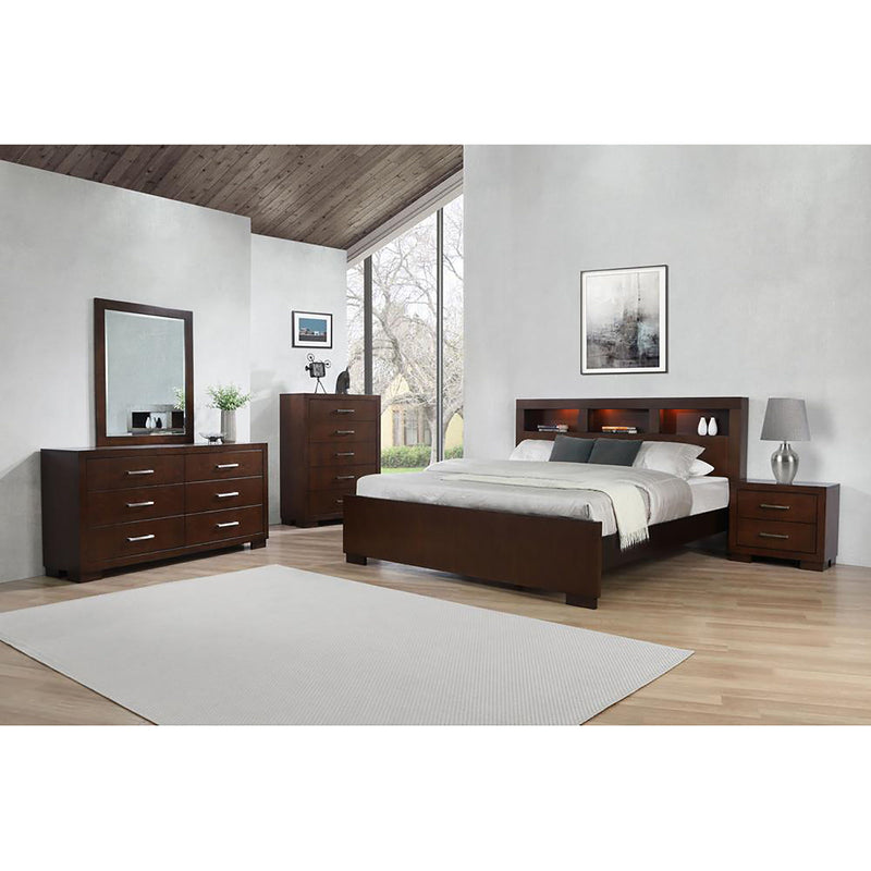 Queen Bed With Bookcase Headboard - Brown