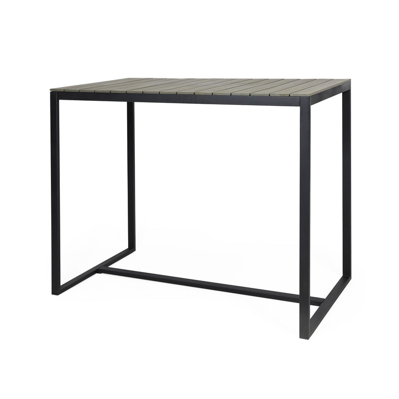 Ernesto - Outdoor Industrial Acacia Wood Bar Table With Metal Frame - Gray