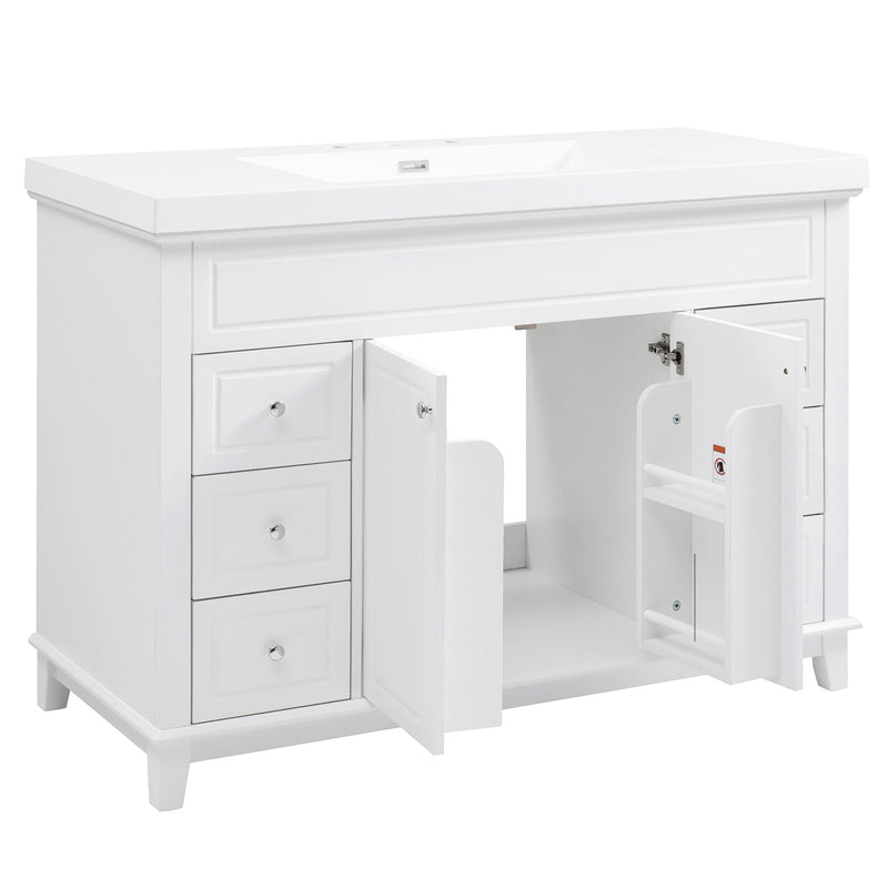 Bathroom Vanity & Sink, 6 Soft Close Drawers & Double Doors - White