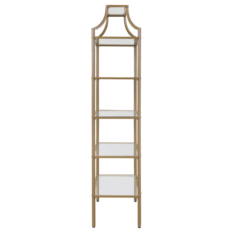 Serena 70-inch 5-shelf Glass Bookshelf Gold