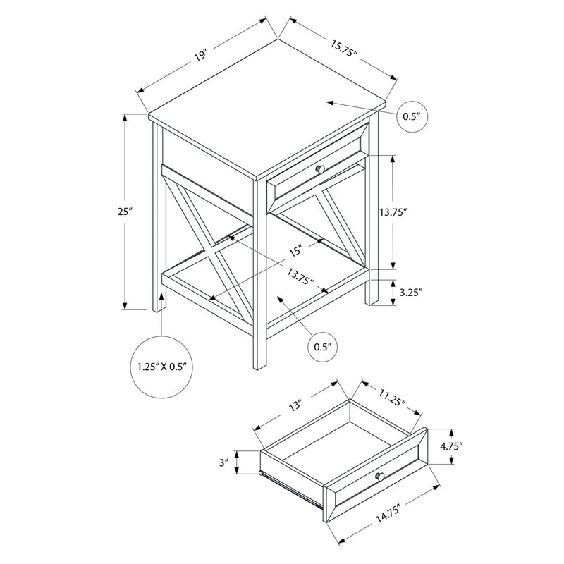 Accent End Table, 2 Tier, Storage Drawer, Transitional Style