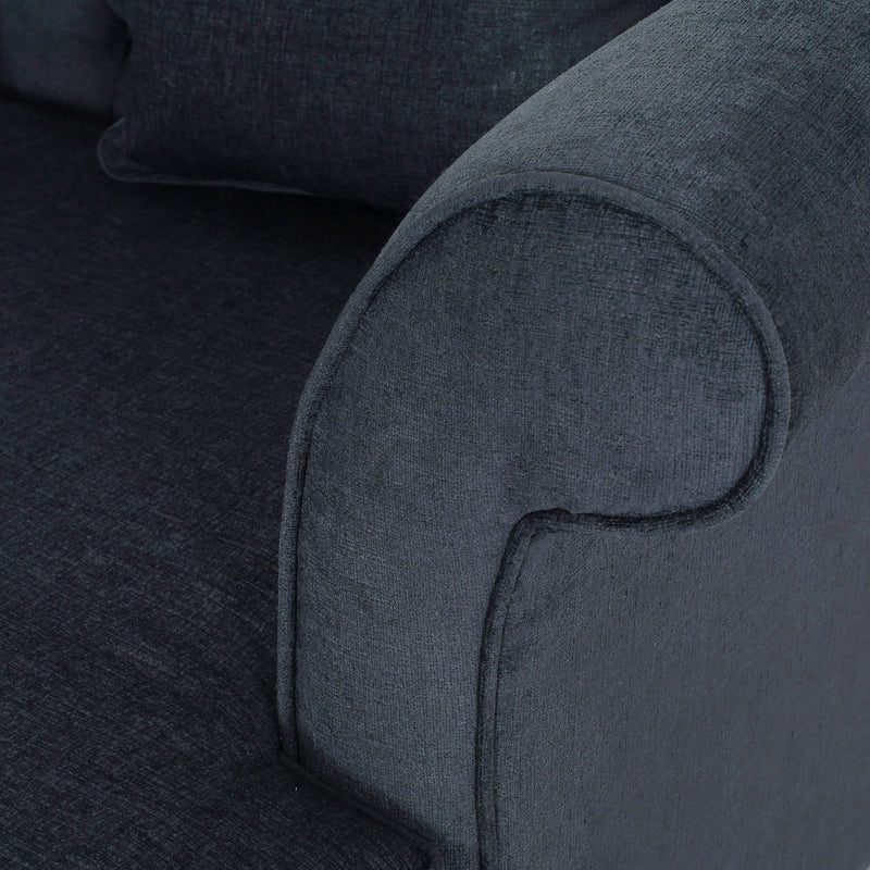 Upholstered Chaise Lounge & Scroll Arms, Turned Legs And 2 Pillows - Charcoal