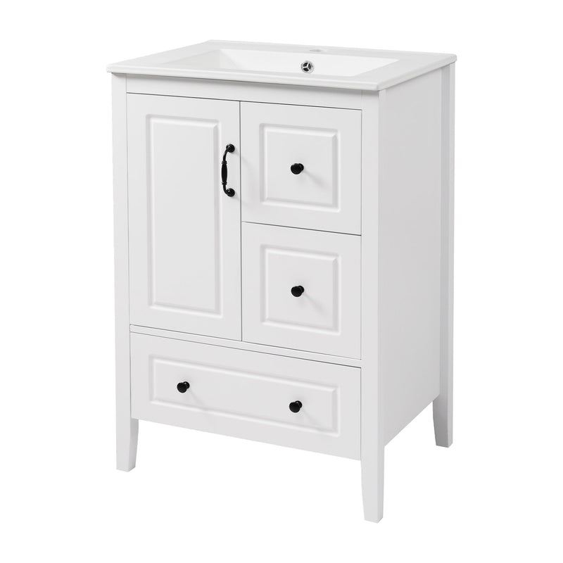 Freestanding Bathroom Vanity With Sink, Soft Closing Cabinet And Drawers - White