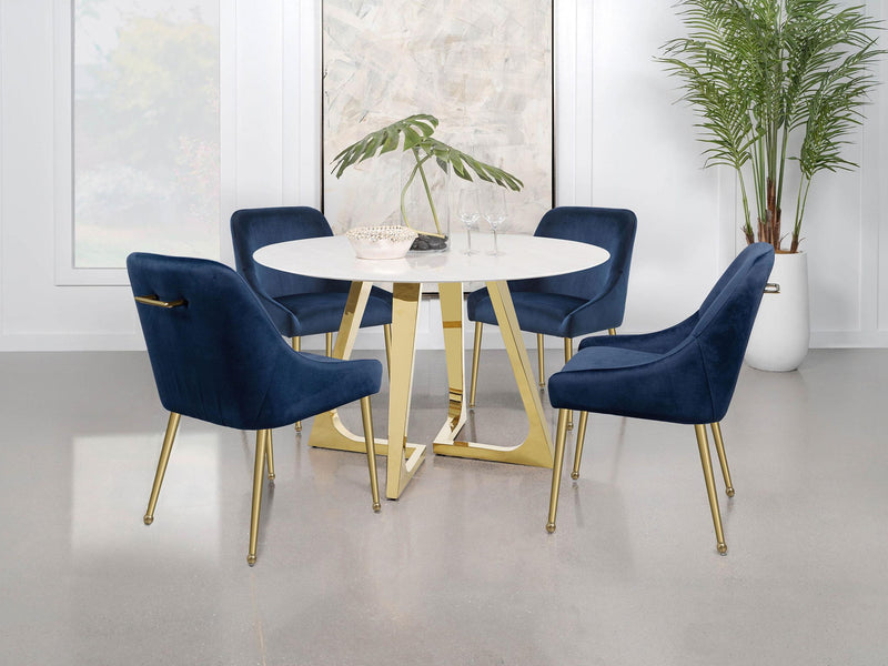 Gwynn Round 51-inch Marble Stainless Steel Dining Table Gold
