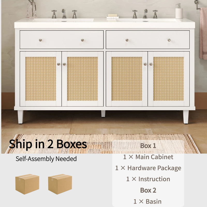 Bathroom Vanity With Double Sink, Large Storage Space - White