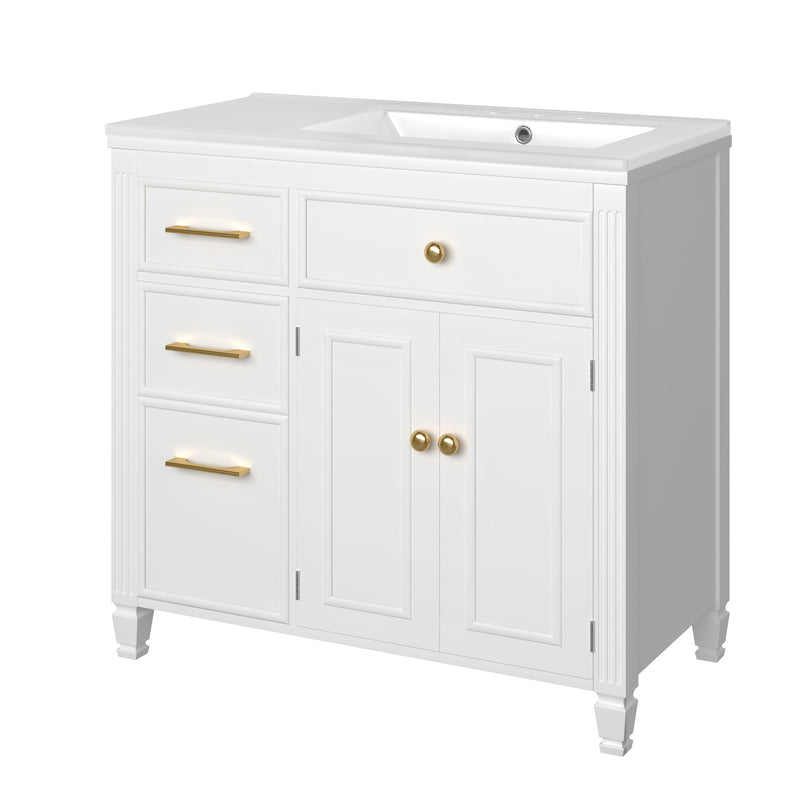 Bathroom Vanity With Sink, 1 Tip Out Drawer, 3 Side Drawers, Adjustable Shelf